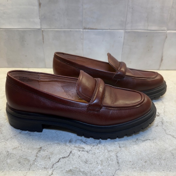 Madewell Woman 9.5 Leather Loafer Brown Bradley Chunky Lug Sole Block Heel Shoe - Picture 6 of 13